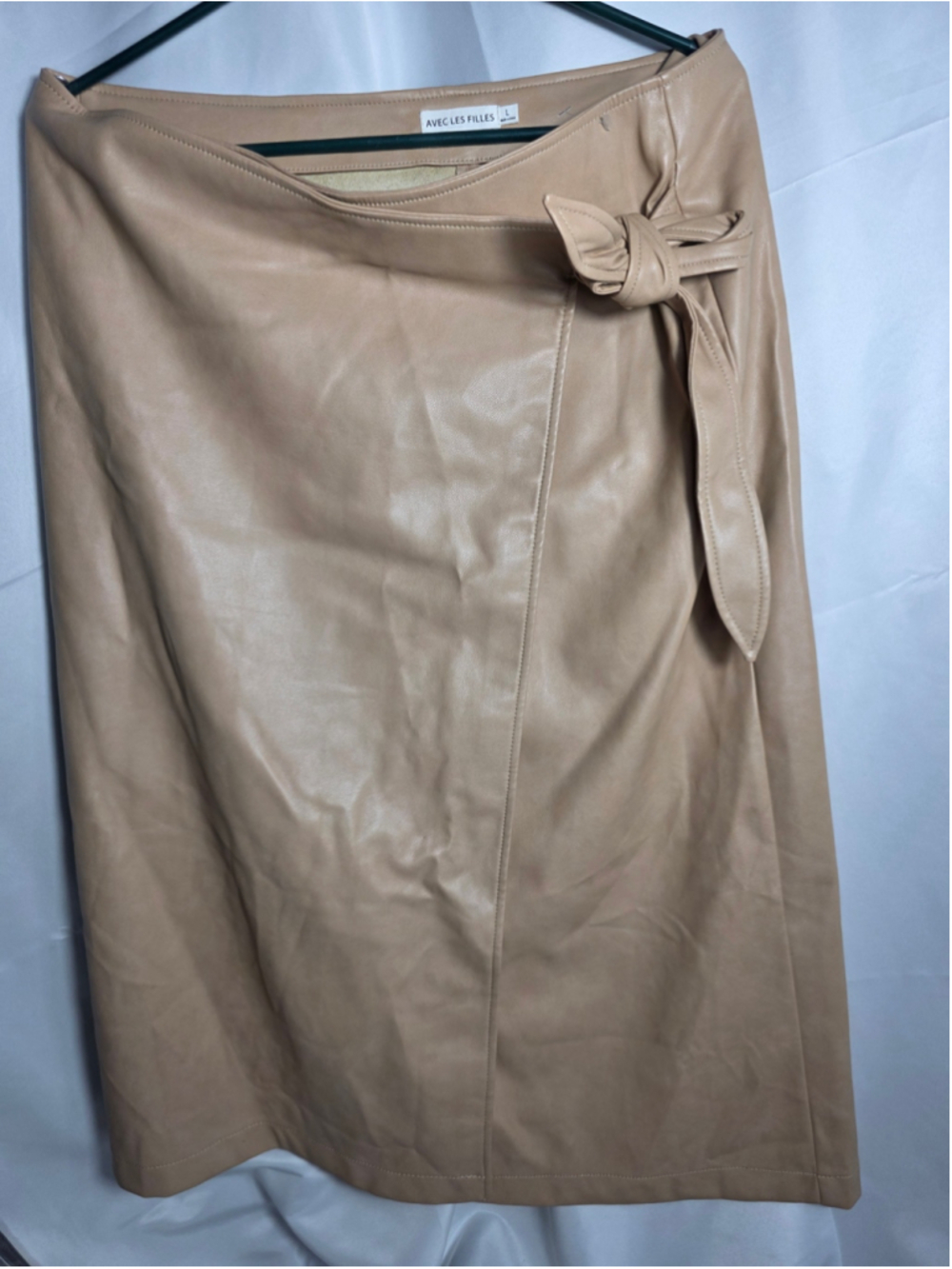Women's Avec Les Filles Faux Leather Wrap Skirt Beige Size L fall officewear